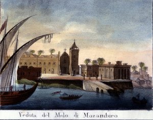 Cais em Moçambique, antiga província portuguesa. de Italian School