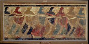 Mulheres realizando a dança da cadeia cerimonial funerária, de Ruvo, século IV aC de Italian School