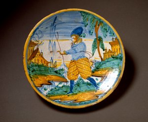 Jovem da nobreza. Placa de cerâmica produzida em Viterbo, Itália. Fim do século XVI Florença, Museo Nazionale del Bargello de Italian School