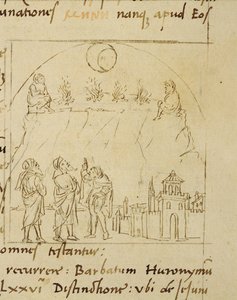Ms.LAT.446 fol.2v Os sábios estudam o movimento das estrelas para determinar a data exata da Páscoa, a partir de Ortopascha pelo peregrino Priscian de Italian School Italian School