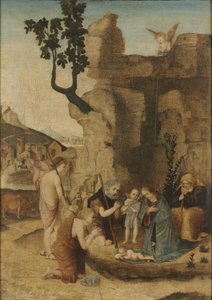 Adoração dos Pastores, c. 1500 (óleo sobre madeira) de Italian School