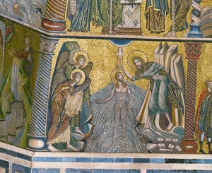 São João batizando Jesus no rio Jordão (mosaico) de Italian school