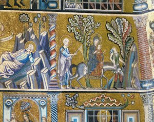 A fuga para o Egito (mosaico) de Italian school