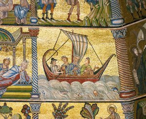 Partida dos três Reis Magos através dos mares (mosaico) de Italian school