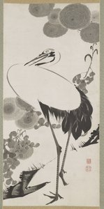 Crane, Hanging Scroll, Edo Period (tinta no papel)