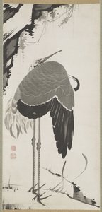 Guindastes, um de um par, Pergaminho Pendurado, Período Edo (tinta no papel)