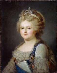 Retrato da Imperatriz Maria Fiodorovna (nascida Sophie Dorothee de Württemberg Montbeliard) (1759-1828) (Retrato da Imperatriz Maria Feodorovna). Pintura de Ivan Afanasievich Pustynin (1769- depois de 1812), óleo sobre tela, depois de 1796. Arte russa de Ivan Afanasievich Pustynin