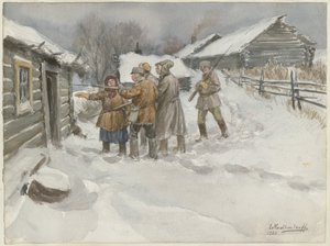 Antes da busca e apreensão da série de aquarelas Revolução Russa, 1920 de Ivan Alexeyevich Vladimirov
