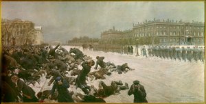 Início da Revolução Russa de 1905: “” Tiroteio na Praça do Palácio em 22 de janeiro