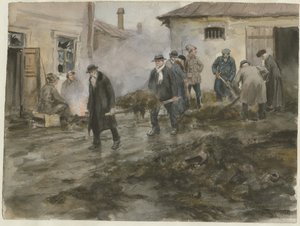 Burguesia que limpa os estábulos da série de aquarelas Revolução Russa, 1920 de Ivan Alexeyevich Vladimirov