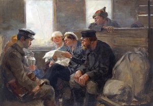 Grupo de bolcheviques em um trem por Vladimirov, Ivan Alexeyevich (1869-1947). óleo sobre madeira de Ivan Alexeyevich Vladimirov