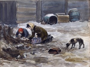 Anos de fome em Petrogrado (Desenhado da natureza) por Vladimirov, Ivan Alexeyevich (1869-1947). Aguarela, Guache sobre Papel