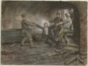 Homem sendo mantido e executado a partir da série de aquarelas Revolução Russa, 1919 de Ivan Alexeyevich Vladimirov