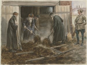 Clero russo escavando feno: setembro de 1918, da série de aquarelas Revolução russa, 19 de Ivan Alexeyevich Vladimirov