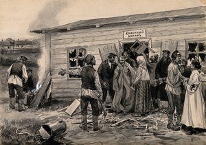 Cena em um quartel de cólera da série de aquarelas Revolução Russa, c. 1920 de Ivan Alexeyevich Vladimirov