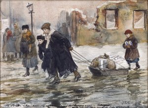 Transporte de alimentos num trenó de Vladimirov, Ivan Alexeyevich (1869-1947). Aguarela, Gouache sobre papel de Ivan Alexeyevich Vladimirov