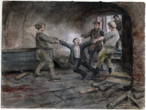 Un detenu emmene pour etre execute - Homem em detenção e execução (da série de aguarelas da revolução russa) - Vladimirov, Ivan Alexeyevich (1869-1947) - 1919 - Aguarela sobre papel - 25,7x34,5 - Colecção privada de Ivan Alexeyevich Vladimirov