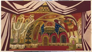 Conjunto para a ópera "A Noiva do Czar" de Nikolai Rimsky Korsakov (Rimsky-Korsakov) (1844-1908). Trabalho de Ivan Yakovlevich Bilibin (Bilibin) (1876-1942), aguarela e guache sobre papel de Ivan Yakovlevich Bilibin