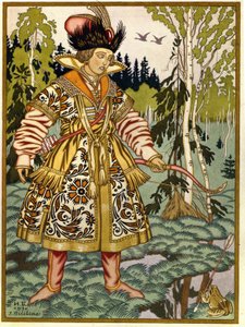 Príncipe Ivan e a Princesa Sapo. (Ivan Tsarevich e a Princesa Sapo). Conto tradicional russo. Obra de Ivan Yakovlevich Bilibin (Bilibin) (1876-1942), aquarela e guache sobre papel de Ivan Yakovlevich Bilibin