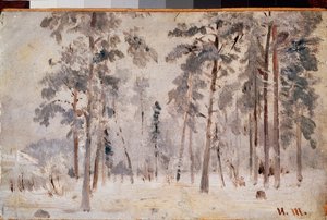 Frost (Hoarfrost) - Pintura de Ivan Ivanovich Shishkin (Shishkin) (1832-1898), óleo sobre tela, ca. 1890 - Arte russa, paisagem do século XIX - Galeria Estadual Tretyakov, Moscovo de Ivan Ivanovich Shishkin