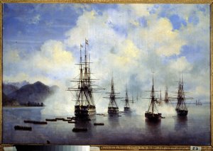 Le debarquement du general Nikolai Nikolaievitch Raievski, a Subashi (Ucrânia) , en juillet 1839 (O desembarque do general N.Raevsky em Subashi em Julho de 1839). Episódio de la conquete du Caucase. Peinture de Ivan Konstantinovich Aivazovsky (Ivan Konstan de Ivan Konstantinovich Aivazovsky