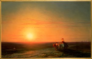 Camponeses que voltam dos campos ao pôr do sol, século XIX de Ivan Konstantinovich Aivazovsky