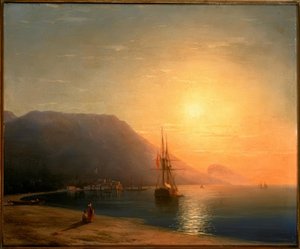 Pôr do sol na frente de Ajudag, na costa da Crimeia de Ivan Konstantinovich Aivazovsky