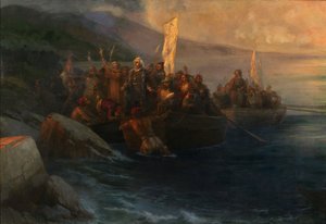O desembarque de Cristóvão Colombo em San Salvador, 12 de outubro de 1492, 1892 de Ivan Konstantinovich Aivazovsky