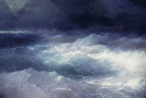 Entre as ondas. Pintura de Ivan Konstantinovich Alvazosky (1817-1900). Óleo sobre tela, 285 x 429 cm de Ivan Konstantinovich Alvazosky