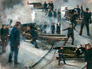 Tripulação de armas, casamatas da bateria de Dartmouth Point, Castelo de Dartmouth, final do século 19, década de 1990. de Ivan Lapper