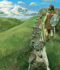 Homem da Idade do Ferro em Liddington Castle Hillfort, Swindon, Wiltshire, 1994 de Ivan Lapper