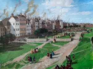 Vista reconstruída de Tower Hill mostrando a execução de Lord Lovat em 1747 de Ivan Lapper