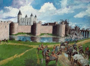 Vista reconstruída da Torre de Londres a partir do noroeste, mostrando a porta de entrada desmoronada pelo rei Henrique III em 1300 de Ivan Lapper