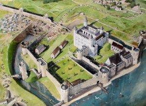 Vista reconstruída da Torre de Londres a partir do sudoeste em cerca de 1240 de Ivan Lapper