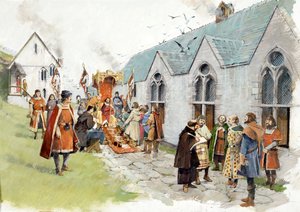O pátio insular do castelo do conde Ricardo em Tintagel no século XIII (aguarela sobre papel) de Ivan Lapper