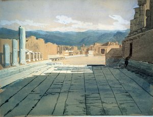 Pompei (Itália) (Pompeii). Vistas do fórum das ruínas romanas na baía de Nápoles, em frente ao Monte Vesúvio. Trabalho de Ivan Nikolayevich Kramskoi (1837-1887), aguarela sobre papel de Ivan Nikolaevich Kramskoy
