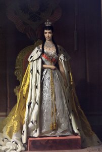 Álbum de coroação do czar Alexandre III da Rússia (1845-1894) e da imperatriz Maria Feodorovna (Dagmar da Dinamarca) (1847-1928) - Retrato da coroação da imperatriz Maria Feodorovna, princesa Dagmar da Dinamarca (do álbum de coroação) de Ivan Nikol de Ivan Nikolaevich Kramskoy