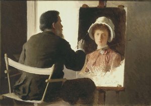 Kramskoy pintando um retrato de sua filha, 1884