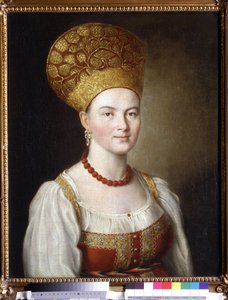 Retrato feminino em vestido russo. Pintura de Ivan Petrovich Argunov (Gargunov) (1729-1802). Óleo sobre tela, 67 x 53,6 cm