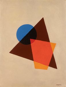 Composição com vermelho transparente, marrom e azul, 1920.