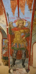 São Miguel Arcanjo. Afresco na Catedral de Nossa Senhora do Signo, Novgorod, início do século XVIII.