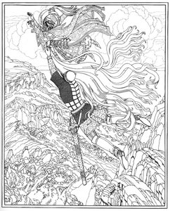 Vôo de Chernomor e Ruslan. Ilustração do poema Ruslan e Lyudmila de A. Pushkin, 1918 de Ivan Yakovlevich Bilibin