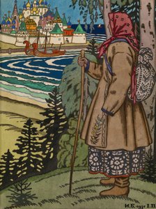 Camponesa. Ilustração do livro Contes de lIsba, 1931 de Ivan Yakovlevich Bilibin