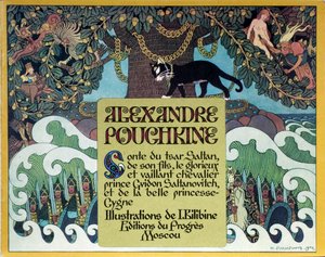 Página de rosto do conto de fadas do czar Saltan de A. Pushkin, 1904 de Ivan Yakovlevich Bilibin