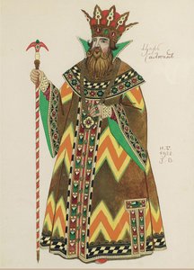 Czar Saltan. Figurino da ópera O conto do czar Saltan de N. Rimsky-Korsakov, 1928 de Ivan Yakovlevich Bilibin