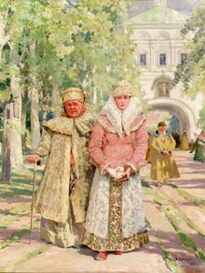 Mãe e filha voltando da igreja de Ivanovich Vasili Navazov