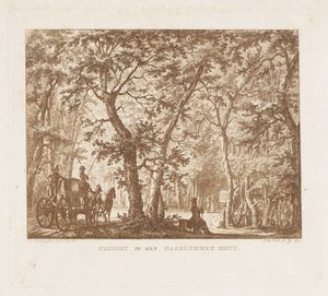 Carruagem e caminhantes no Haarlemmerhout Vista no Haarlemmer Hout (título no objeto)
