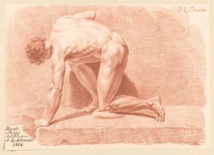 Nu masculino ajoelhado, vista lateral (2º prêmio 1804) de Izaak Riewert Schmidt