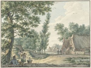 Paisagem com duas pessoas debaixo de uma árvore de Izaak Schmidt