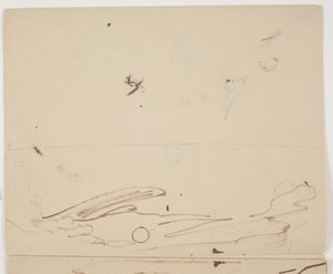Paisagem montanhosa do sul da França com vegetação em primeiro plano (metade superior do esboço de dupla face) de J.A. Jerichau